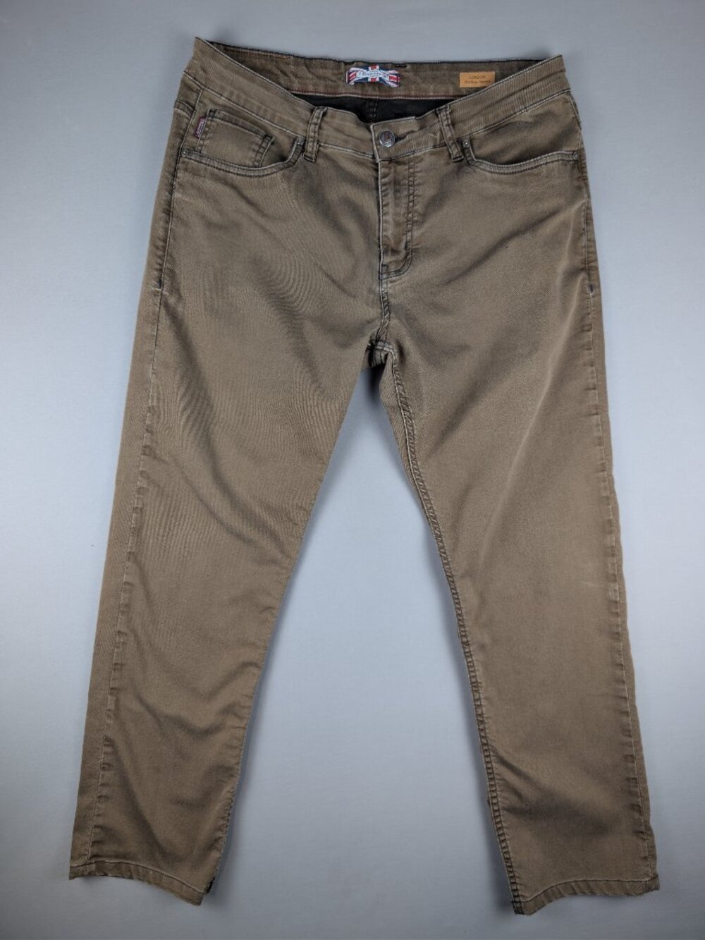 7 Downie St London Couture Tan‎ Mid-Rise Tapered Jean-Cut Pants - W34 L34